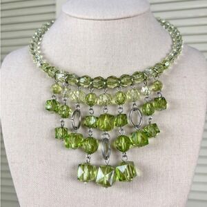 Striking Y2K Lime Green Faceted Glass Bead Adjustable Necklace Bib Choker Collar